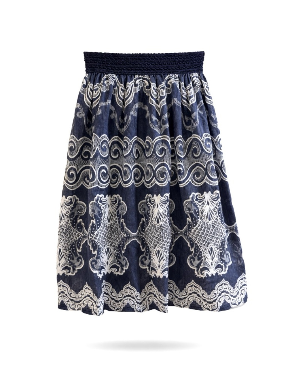 Elegant Navy and White Boho skirt with lace Size S
